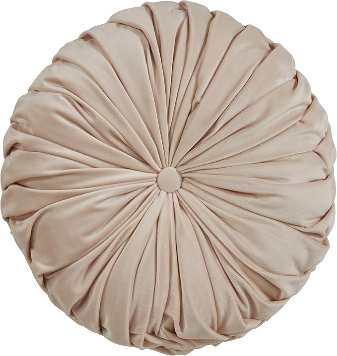 SARO LIFESTYLE Round Velvet Pintucked Poly Filled Throw Pillow