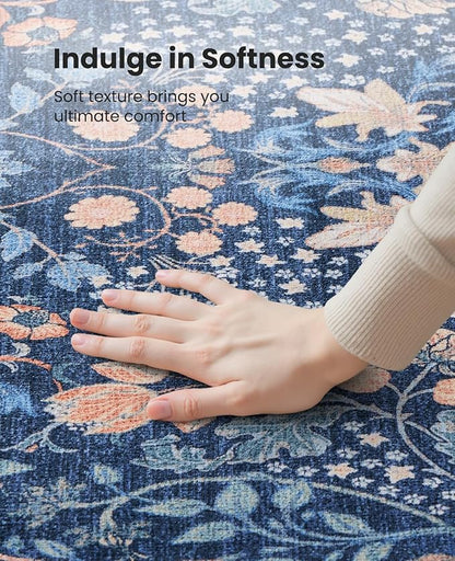 AMADA HOMEFURNISHING 8x10 Washable Area Rugs for Living Room, Non-Slip & Low-Profile Floral Large Area Rug with Durable Edge Binding, Soft Rugs for Living Room, Bedroom, Dining Room