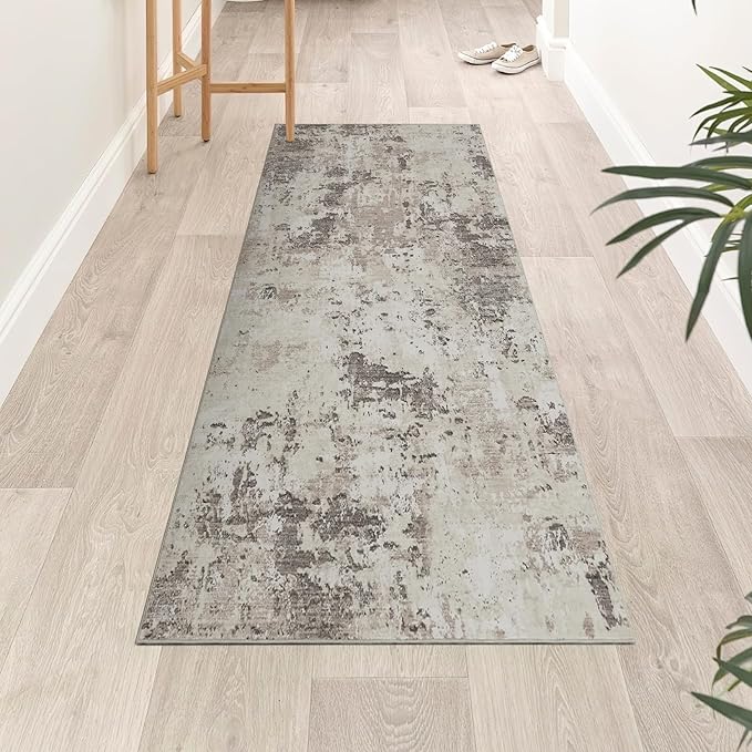 ROYHOME Modern Abstract 2x6 Runner Rug Washable Non Slip Stain Resistant Rug for Hallway Kitchen Bedroom Non Shedding Low Pile Indoor Floor Cover,Brown Grey