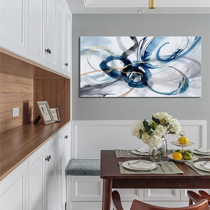 yiijeah Abstract Wall Art - Blue and White Pictures Wall Decor Living Room Canvas Artwork 40x20 Inches Modern Home Decor Bedroom Aesthetic
