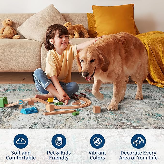 ROYHOME Modern Abstract 2x6 Runner Rug Washable Non Slip Stain Resistant Rug for Hallway Kitchen Bedroom Non Shedding Low Pile Indoor Floor Cover,Colorful
