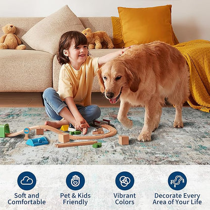 ROYHOME Modern Abstract 2x10 Runner Rug Washable Non Slip Stain Resistant Rug for Hallway Kitchen Bedroom Non Shedding Low Pile Indoor Floor Cover,Colorful