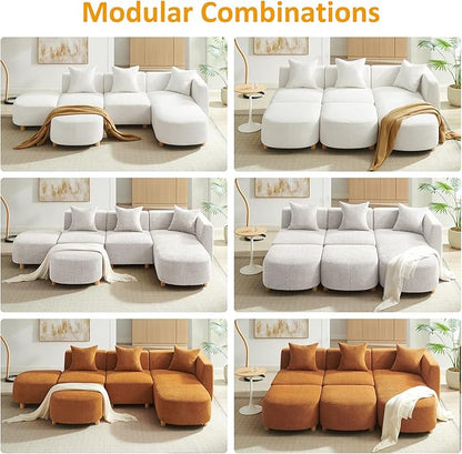 VANOMi 109.84" Modular Sectional Sofa with 3 Pillows, Convertible 5-Seater Comfy Boucle Cloud Couch with Ottoman, Modern Sectional Sofas for Living Room, Office, Apartment (Dark Gray)