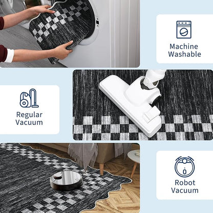 GarveeHome Area Rug 6x9 Large Living Room Modern Border Throw Rug with Rubber Backing Stain Resistant Dining Room Throw Carpet Washable Scalloped Rug for Bedroom Home Decor Office, Grey