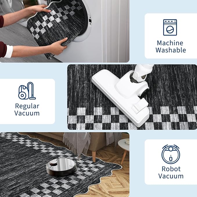 GarveeHome Scalloped Washable Rug 9x12 Area Rug for Living Room Modern Border Large Bedroom Throw Carpet with Rubber Backing Stain Resistant Boho Rug for Dining Room Home Decor Office, Grey
