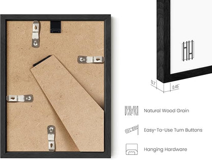 HAUS AND HUES 6x8 Black Oak Frame - Premium Wood, Vertical Display, Shatterproof Plexiglass (6x8 in)