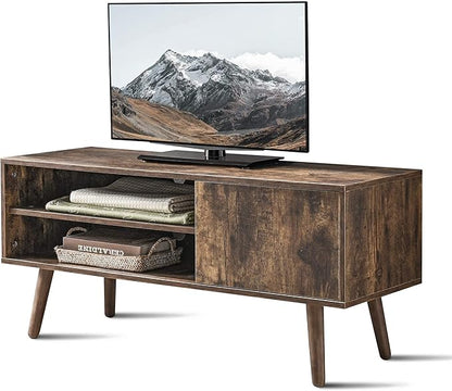 Cozy Castle TV Stand for 48-55 Inch TV, Mid Century Modern Entertainment Center with Storage Cabinet, TV Media Console with Charging Station for Living Room (Brown, 43.3" W x 15.7" D x 19.5" H)