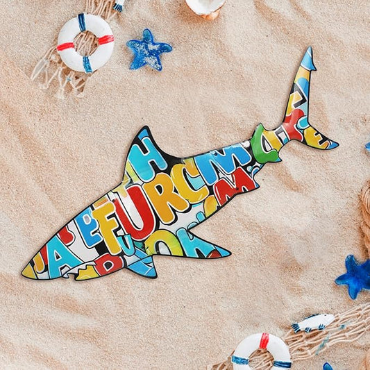 dreamskip 40" Shark Metal Beach Wall Decor Art, Ocean Themed Sea Fish Wall Sculpture, Coastal Outdoor Decor For Garden, Pool, Fence, Patio Indoor