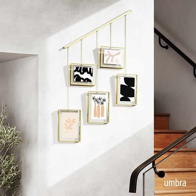 Umbra Exhibit Picture Frame Gallery Set, Adjustable Wall Collage Displays Five Photos (Two 4x6" and Three 5x7"), Set of 5, Gold