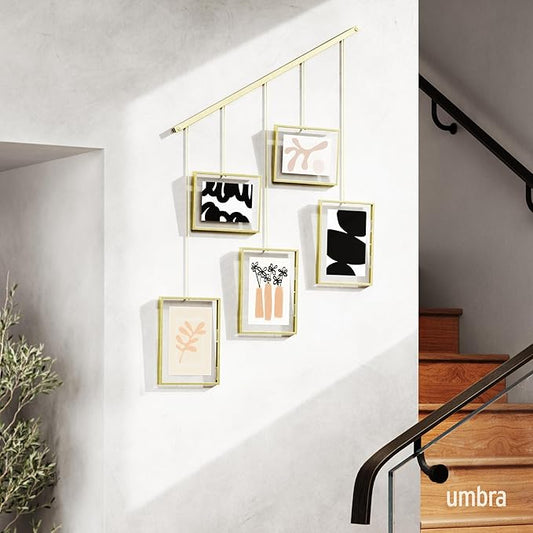 Umbra Exhibit Picture Frame Gallery Set, Adjustable Wall Collage Displays Five Photos (Two 4x6" and Three 5x7"), Set of 5, Gold
