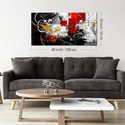 ANCXWOTER Abstract Wall Art for Living Room Black Canvas Wall Art Modern Grey Red Line Artwork for Bedroom Office Home Decor Canvas Prints 20x40 Inch
