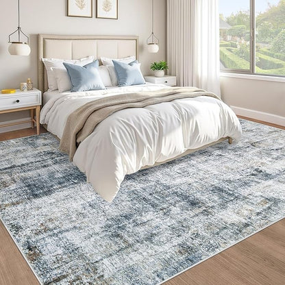 9x12 Area Rug for Living Room: Washable Abstract Soft Rugs Non Slip Modern Stain Resistant Low Pile Carpet for Dining Room Bedroom Nursery Office (Multi Blue, 9'x12')