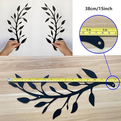 Yuzhuo 2 Pieces Metal Tree Leaf Wall Décor Branch Leaf Wall Art for Indoor Outdoor Garden Home Bedroom Living Room Decorations (Black)