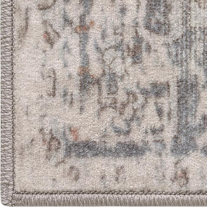 DEXI Area Rugs for Living Room, Washable Low Pile Vintage Traditional Rug for Bedroom, Non Slip Indoor Carpet for Dining Office Nursery, 5x8, Beige Blue