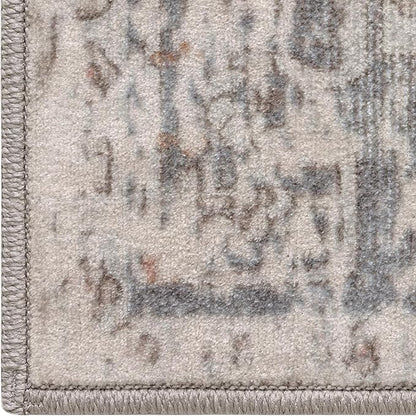 DEXI Area Rugs for Living Room, Washable Low Pile Vintage Traditional Rug for Bedroom, Non Slip Indoor Carpet for Dining Office Nursery, 5x8, Beige Blue