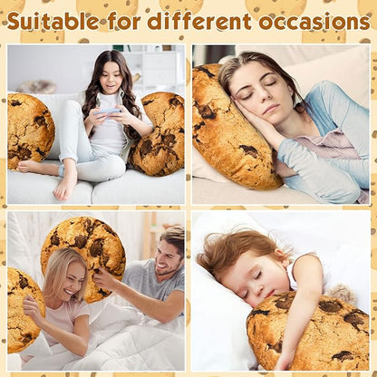 Unittype 6 Pcs 13.4" Chocolate Chip Cookie Pillows Round Throw Pillow Plush 3D Digital Print Funny Food Shaped Soft Stuffed Seat Pad Cushion for Bedroom Couch Sofa Chair Floor Decor Gifts
