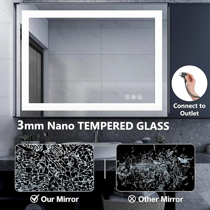 DUMOS 20.1"x28.1" LED Bathroom Mirror, Smart Anti-Fog Bathroom Vanity Mirror with Front Light & Backlit, 3 Color Temperatures, Dimmable, Memory Function
