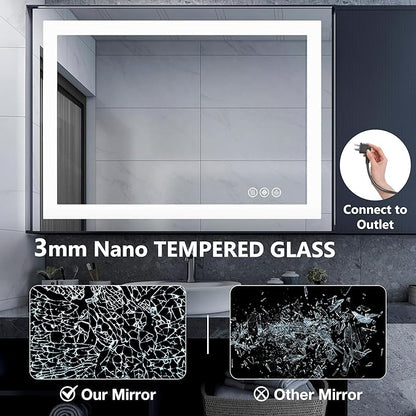 DUMOS 32.1"x40.1" LED Bathroom Mirror, Smart Anti-Fog Bathroom Vanity Mirror with Front Light & Backlit, 3 Color Temperatures, Dimmable, Memory Function