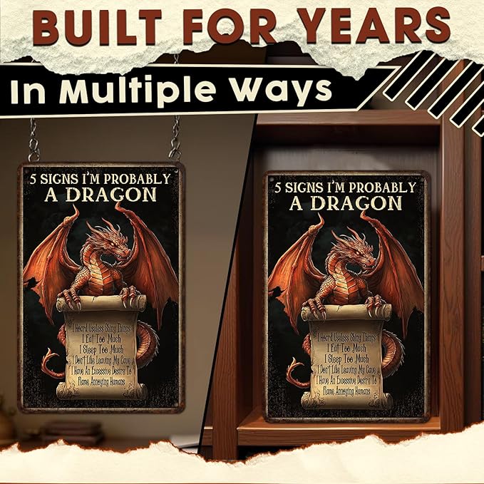 Dragon Wall Art 5 Signs I'm Probably A Dragon Metal Sign Vintage Room Decor & Funny Plaque for Man Cave Tabletop Game Room Medieval Gifts & Boys Room Decor 8x12