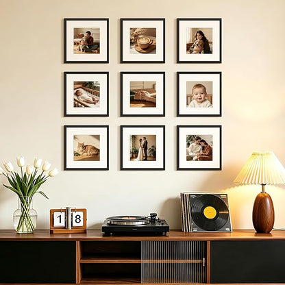 upsimples 12x12 Picture Frame Set of 5, Display Pictures 8x8 with Mat or 12x12 Without, Wall Gallery Poster Frames, Black