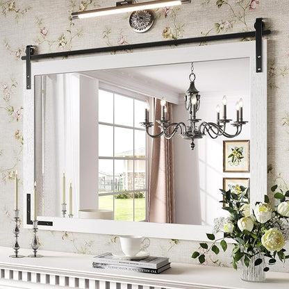 Farmhouse Mirror for Bathroom 40x30 Inch, White Wood Framed Rustic Mirror, Rectangle Wall Decorative Mirrors for Entryway, Living Room, Bedroom