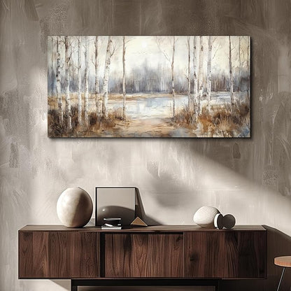 QIYILEXWART Canvas Wall Art For Living Room Large Wall Decor For Office Bedroom Decorations By The Lake Pictures Birch Forest Painting Stretched And Framed Artwork Room Ready To Hang