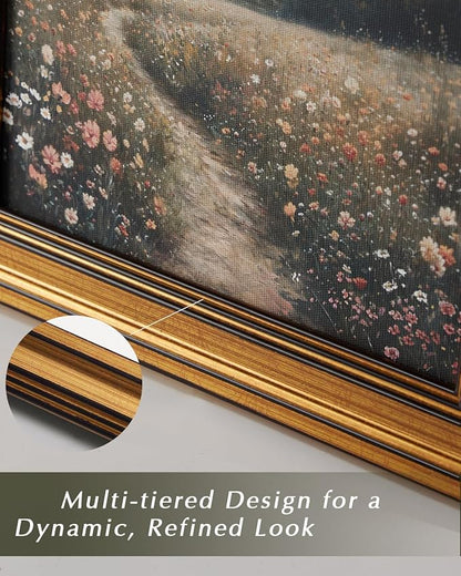 HUARCEY Gold Framed Vintage Wall Art for Living Room Nature Painting Prints Shelf Decor for Kitchen Aesthetic Bedroom Wall Art Gifts Charcoal Landscape Home Decor Farmhouse Path Forest Canvas Artwork