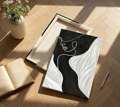 Abstract Female Line Canvas Wall Art Modern Abstract Figure Graphic Wall Decor Picture 3d Texture Black White Grey Minimalist Poster Print Painting for Living Room Bedroom Bathroom Home Decoration