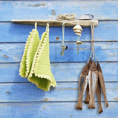Wooden Fish Decor Hanging Wood Decorations for Wall, Rustic Nautical Beach Theme Fish Sculpture Home Decor for Bathroom Bedroom Lake House Decoration