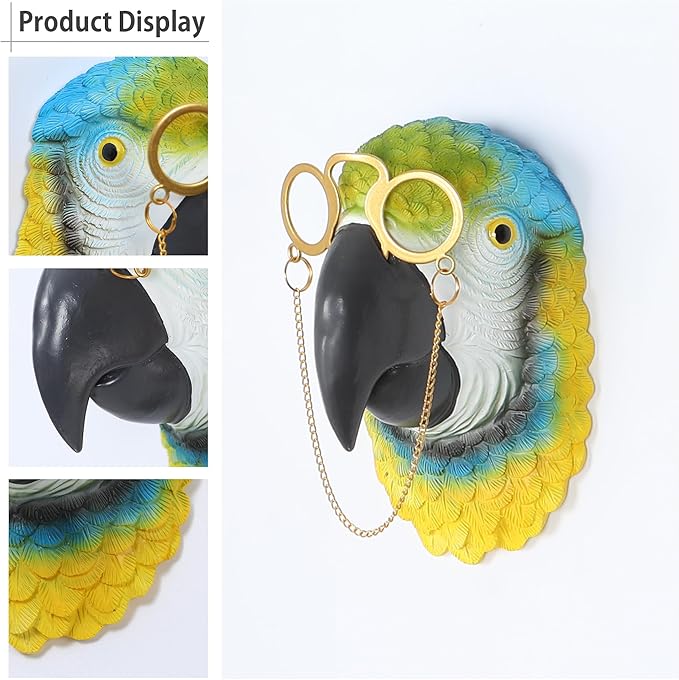 UITWMKTG Simulated Animal Head Wall Decor Colored Animal Sculptures Wall Mount 3D Wall Art Decoration for Home Bedroom Living Room Decor Parrot