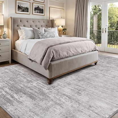 LUMI 5x8 Washable Low-Pile Area Rug for Living Room, Ultra Soft Modern Neutral Grey Rugs Non Slip with Rubber Backing, High Traffic, Stain Resistant Carpets, Ideal for Bedroom, Dining Room