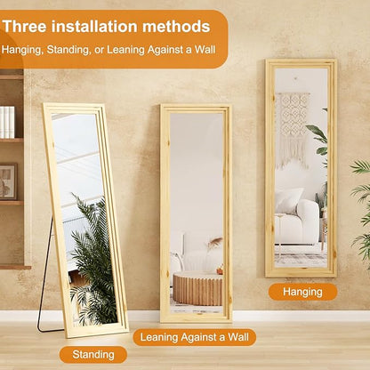 ZHUNFA Full Length Mirror,71x32 Inch Full Length Mirror Wall Mounted,Vertical Hanging,Leaning Standing for Bedroom,Living Room,Rectangular Wooden Frame,Log Color.