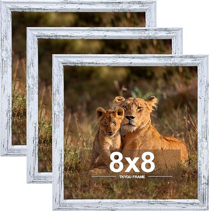 8x8 Picture Frame set of 3, 8 x 8 Square Wall Gallery Poster Photo Frame Rustic White for Wall Hanging or Tabletop, Wall Mounting Horizontally or Vertically,best gift