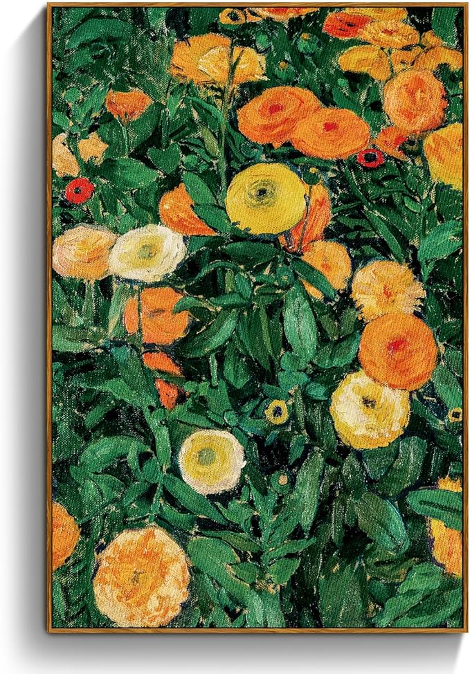 crmotu Large Framed Wall Art, Floral Botanical Canvas Art Prints, Yellow Flower Vintage Decor Paintings, Nature Plant Retro Pictures Wall Decor Living Room Bedroom Bathroom Office Artwork 24x36in