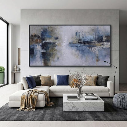 AJAZIKO Abstract Canvas Wall Art, Blue Wall Art for Living Room Modern Artwork for Walls, Pictures for Above Bed, Large Decor for Bedroom and Office Contemporary Wall Decor 24×48IN