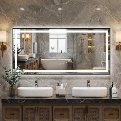 60x30 LED Bathroom Mirror with Lights, Frameless Wall Mounted Vanity Mirror with Front & Backlight, 3-Color Touch Switch, 1.8M Power Cord, Dimmable, for Bathroom