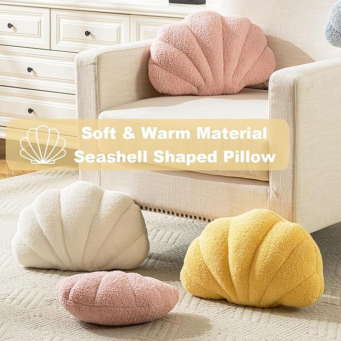 XIAIJIA Seashell Throw Pillows Shell Shaped Pillow Light Pink Sea Shell Pillows for Bed Seashell Decorative Pillow Soft Plush Pillow Sea Couch Decoration(13 X 10 inch)