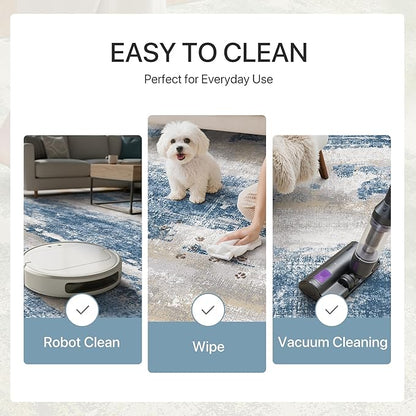 GENIMO No Crease Non Slip 6x9 Area Rugs for Living Room, Craft Woven Modern Rug, Soft Floor Carpet, Single-Piece Rugs for Bedroom, Dining Room, Office, Blue