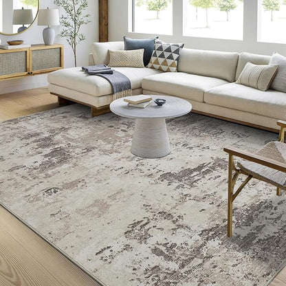 ROYHOME Modern Abstract Area Rug 4x6 Non Slip Non Shedding Rug Low Pile Stain Resistant for Bedroom Living Room,Brown Grey