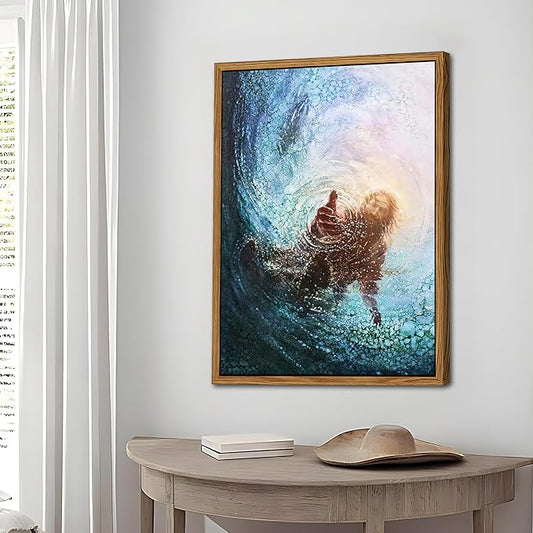 Floating Frame Jesus Christian Wall Art, Hand of God Canvas Paintings Posters Prints, Christ Religion Bible Jesus Salvation Wall Decor for Church Study Prayer Room Home Decoration 24x36 inch