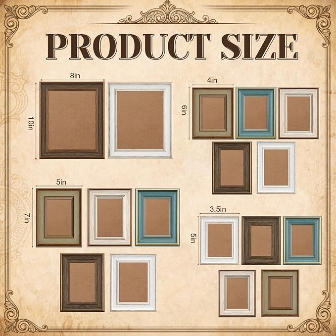 Kathfly 20 Pack Vintage Picture Frames for Wall or Tabletop Display Ornate French Country Frames 4 Sizes 8x10 5x7 4x6 3.5x5 Antique Photo Frame for Gallery Bedroom Living Room Farmhouse Decor(Elegant)