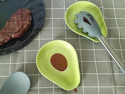 Ceramic Spoon Rest for Stove Top & Kitchen Counter Spoon Holder for Stove & Cooking Spoon Holder for Ladle Cute Coffee Spoon Rest Utensil Rest Spatula Rest, Green Avocado Kitchen Decor & Accessories