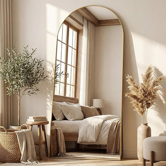Antok 76" x34” Arched Full Length Floor Mirror, Gold Aluminum Frame, Free Standing/Wall Mount/Leaning for Bedroom, Living Room, Dressing Room