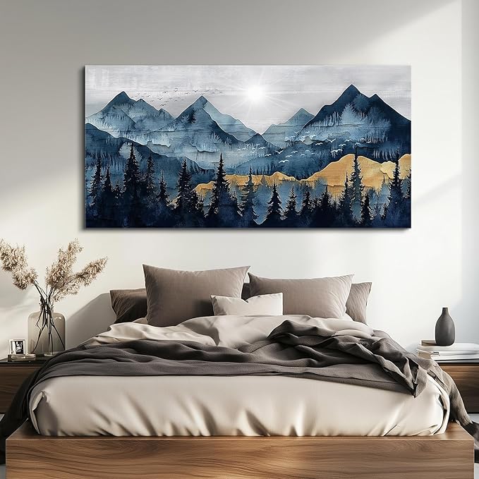 FUHAIHUA Large Wall Decor For Living Room Canvas Wall Art For Office Modern Wall Decorations For Bedroom Mountain Landscape Painting Abstract Pictures Artwork Room Home Decor 24x48 In