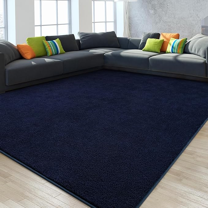 Gifeas Large Ultra Soft Modern Area Rugs for Living Room Bedroom, 6x9 Feet Navy Blue Thickened Memory Foam Indoor Solid Minimalist Carpets, Non-Slip Comfy Rug for Boys Girls Nursery Room Home Decor