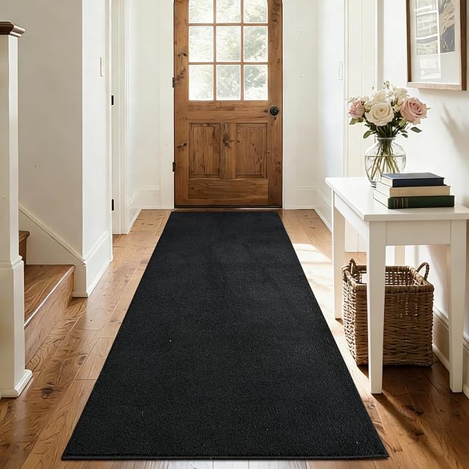 FinRèc 2x6 Washable Runner Rugs for Kitchen Hallway Bedroom, Low Pile Thin Rug Solid Color, Non-Slip Carpet Indoor for Home Decor (Pure Black)