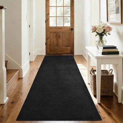 FinRèc 2x6 Washable Runner Rugs for Kitchen Hallway Bedroom, Low Pile Thin Rug Solid Color, Non-Slip Carpet Indoor for Home Decor (Pure Black)