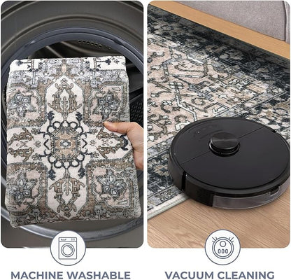 KOZYFLY Runners for Hallways 3x16 Ft Extra Long Washable Faux Wool Thin Hallway Rug Printed Carpet for Entryway Bedroom Staircase Kitchen Laundry Room Floor Decor, Black/Taupe/Beige