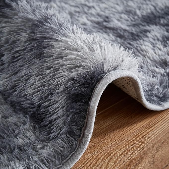 Floralux Large Shag Area Rugs 6x9 for Bedroom, Tie-Dyed Dark Grey, Plush Rugs for Living Room, Ultra Soft Fluffy Carpet, Non-Slip Indoor Floor Carpets for Kids Room, Playroom