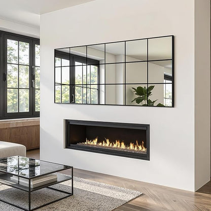 Large Window Pane Full Length Mirror for Wall, 30"x70" Oversize Black Full Body Wall Mirror for Living Room, Bedroom, Entryway, Hanging or Leaning